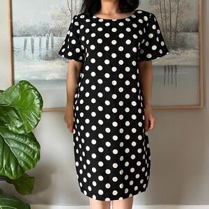 Saint Romei Silk Polka Dot Dress Black White Minimalist 80s Chic Midi size 14
